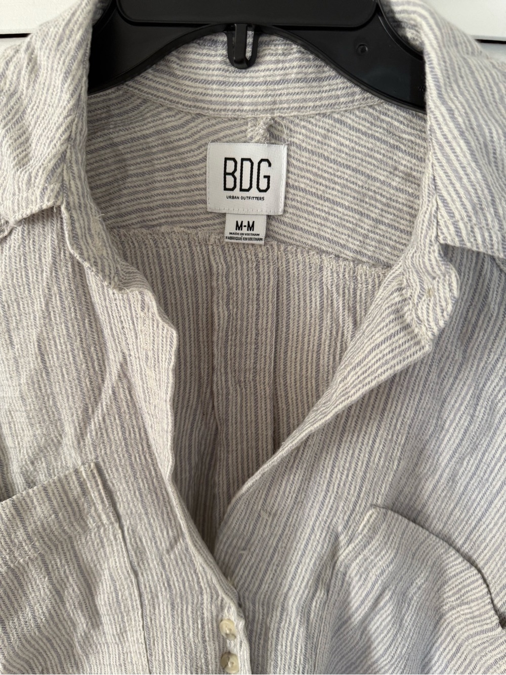 BDG Striped Button-Up Shirt in Light Gray and Cream - Picture 3 of 3